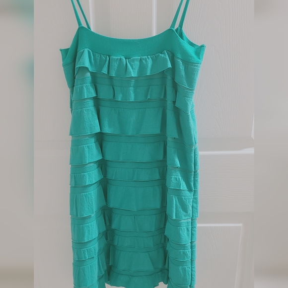 Sevengate Ruffle Blue Green Turquoise Dress Size Medium - Picture 4 of 4